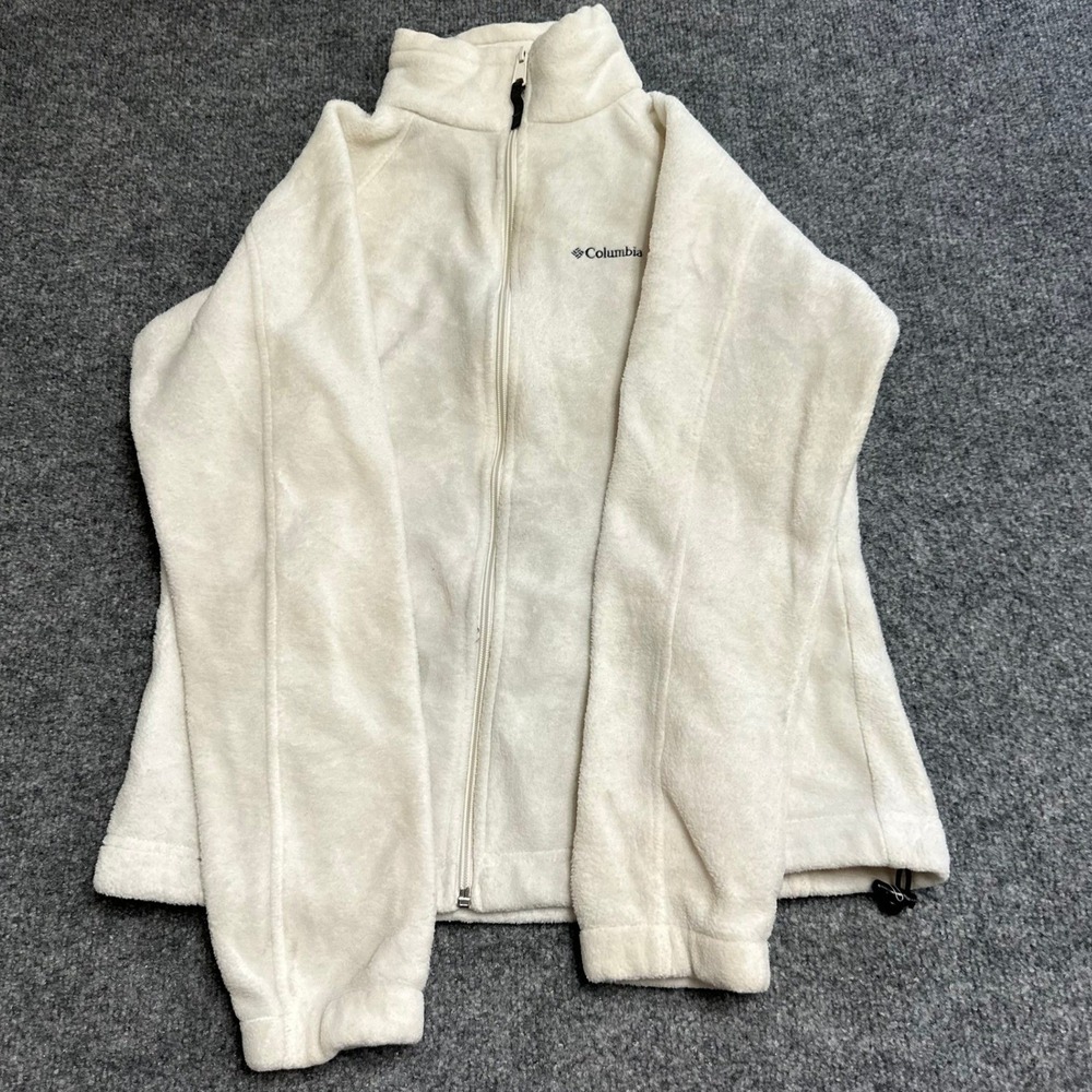 Columbia Fleece Jacket Womens Size M Cream Full Zip Soft Outdoor Warm 79227